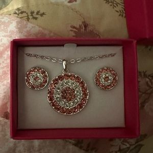 Pink and silver earrings and necklace